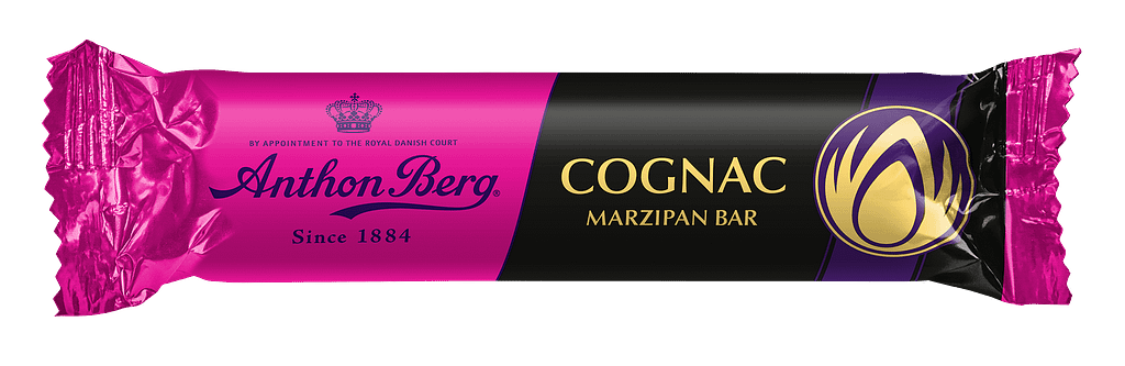 Emballagedesign Anthon Berg marcipanbrød Cognac packshot